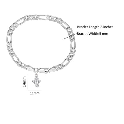 92.5% pure Sterling Silver Figaro Designer Bracelet with Charm Ganesh for Men & Boys