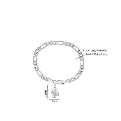 Akshat Sapphire 92.5% pure Sterling Silver Figaro Designer Bracelet with religious 786 for Men