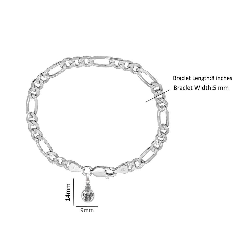 Akshat Sapphire 92.5% pure Sterling Silver Figaro Designer Bracelet with Charm Sai Baba for Men