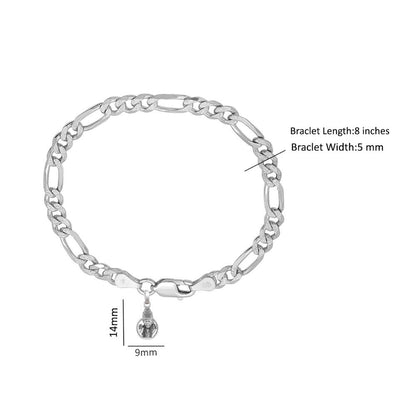 Akshat Sapphire 92.5% pure Sterling Silver Figaro Designer Bracelet with Charm Sai Baba for Men