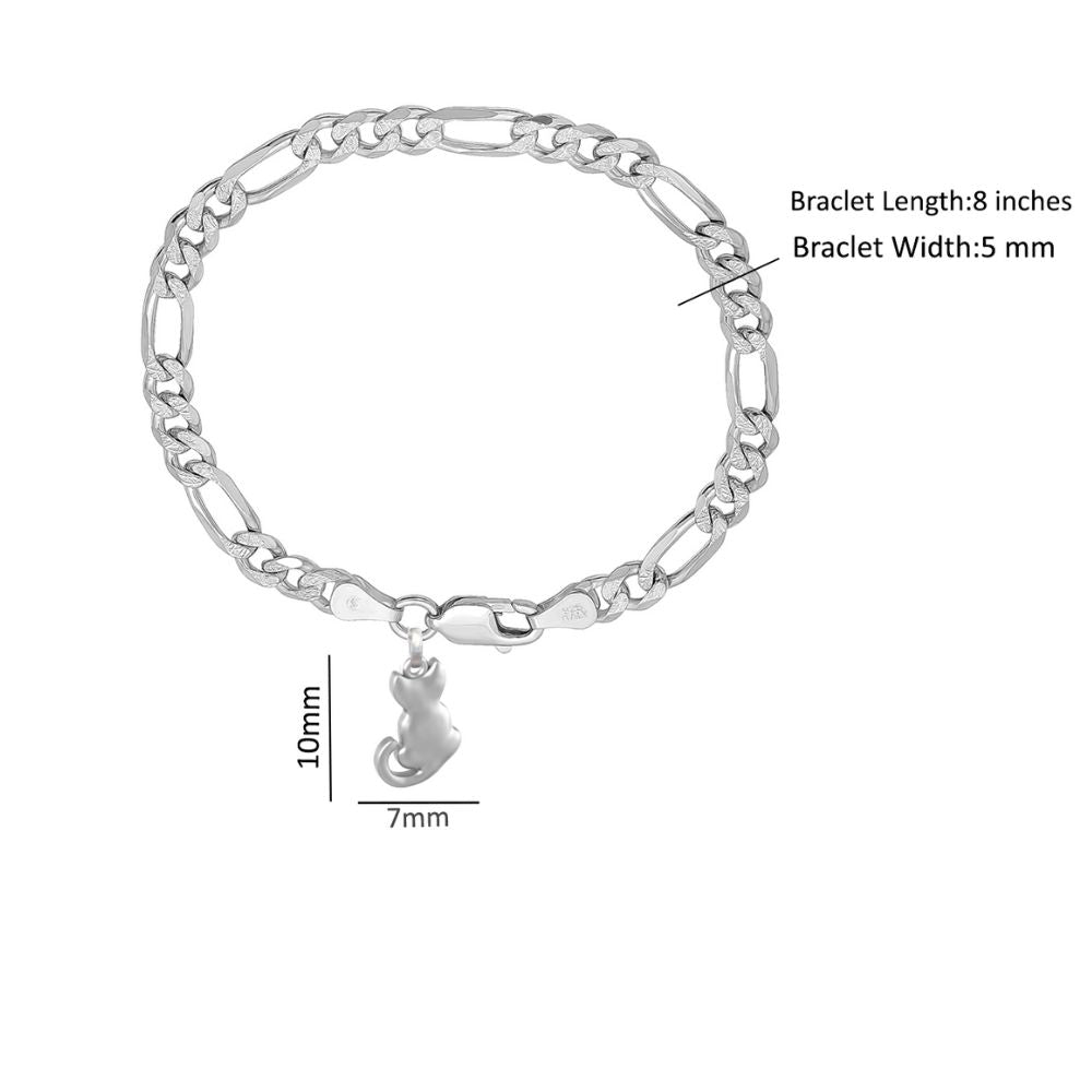 Akshat Sapphire 92.5% pure Sterling Silver Figaro Designer Bracelet with fashionable Cat for Men