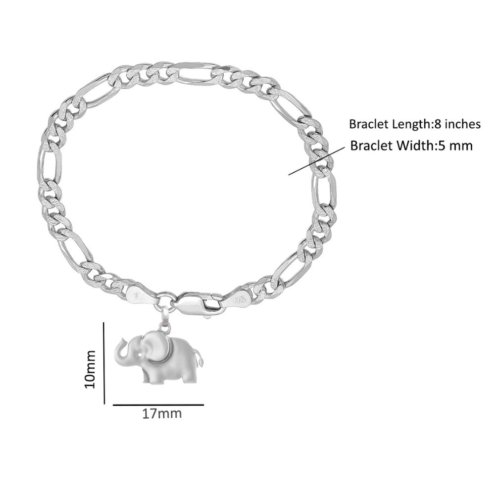 Akshat Sapphire 92.5% pure Sterling Silver Figaro Designer Bracelet with Stylish Elephant for Men