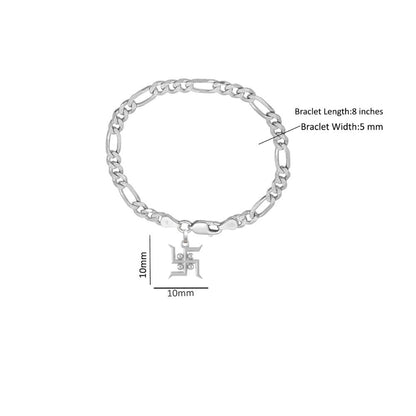 Akshat Sapphire 92.5% pure Sterling Silver Figaro Designer Bracelet with Charm Swastik for Men