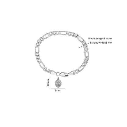 Akshat Sapphire 92.5% pure Sterling Silver Figaro Designer Bracelet with Charm Narsimha for Men