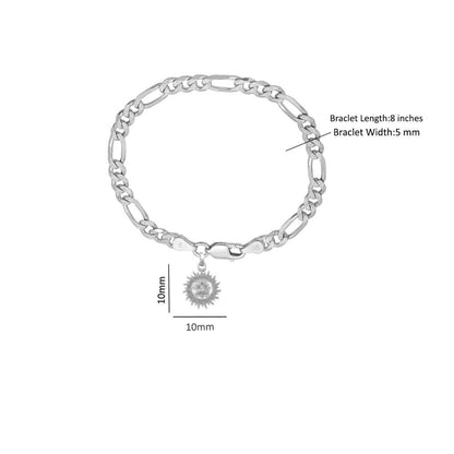 Akshat Sapphire 92.5% pure Sterling Silver Figaro Designer Bracelet with Charm Surya for Men & Boys