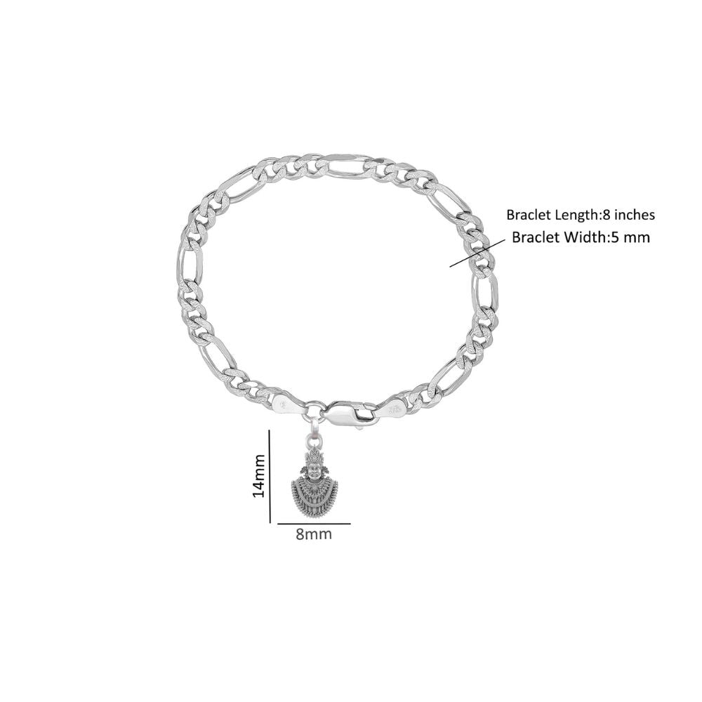 Akshat Sapphire 92.5% pure Sterling Silver Figaro Designer Bracelet with Charm Khatu Shyam for Men