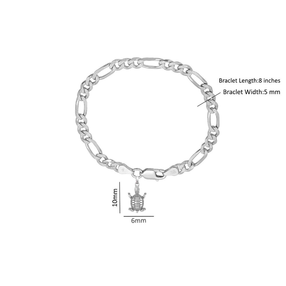 Akshat Sapphire 92.5% pure Sterling Silver Figaro Designer Bracelet with Stylish Tortoise for Men