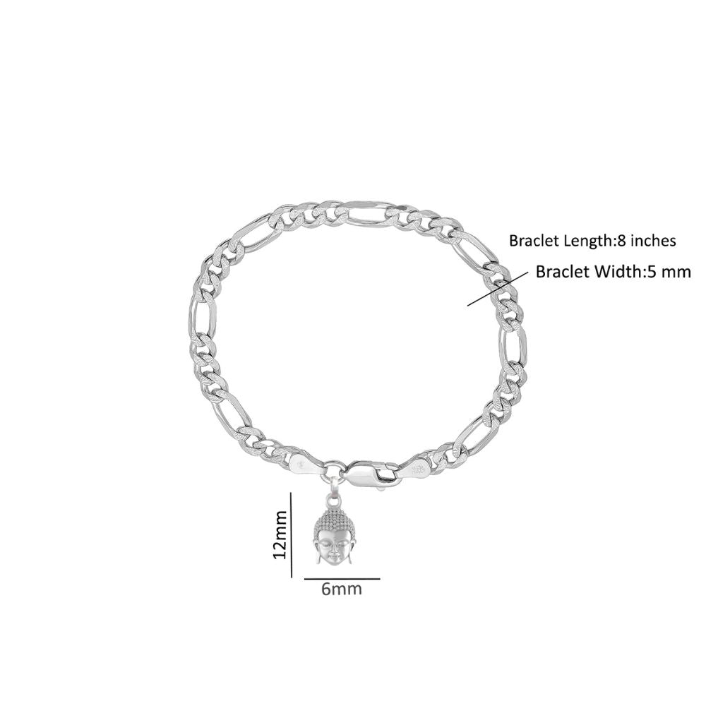 Akshat Sapphire 92.5% pure Sterling Silver Figaro Designer Bracelet with Charm Buddha for Men & Boys