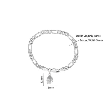 Akshat Sapphire 92.5% pure Sterling Silver Figaro Designer Bracelet with Charm Buddha for Men & Boys