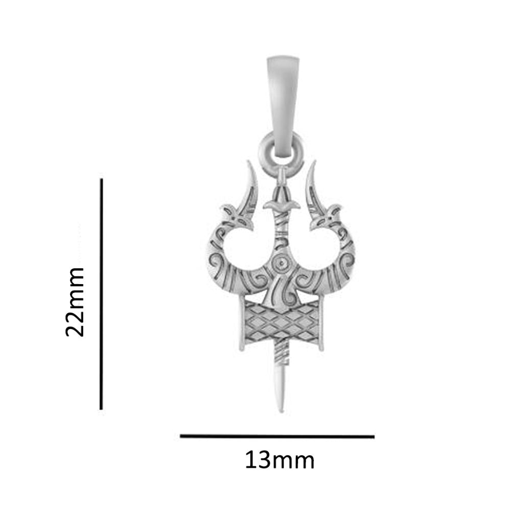 Sterling Silver (92.5% Purity) Pure Silver Spiritual Shiva Trishul Chain Pendant (Locket with Snake Chain) for Men & Women