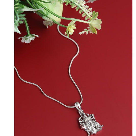 Akshat Sapphire Sterling Silver (92.5% purity) Goddess Durga Maa Chain Pendant (Pendant with Anchor Chain-22 inches) for Men & Women Pure Silver Durga Maa chain Locket for Good Health & Wealth