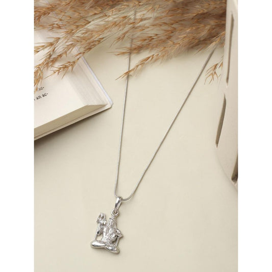Akshat Sapphire Sterling Silver (92.5% purity) God Shiva Chain Pendant (Pendant with Anchor Chain-22 inches) for Men & Women Pure Silver Lord Shiv Chain Locket for Good Health & Wealth