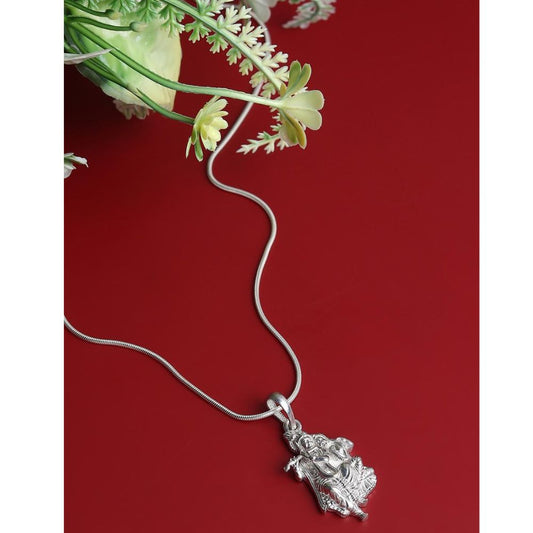 Akshat Sapphire Sterling Silver (92.5% purity) God Radha Krishna Chain Pendant (Pendant with Anchor Chain-22 inches) for Men & Women Pure Silver Lord Radha kishan Chain Locket for Good Health & Wealth