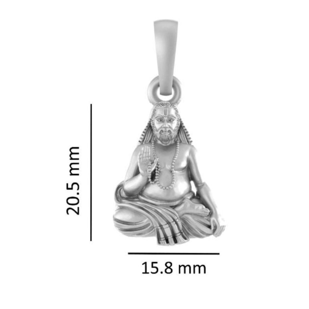 Akshat Sapphire Sterling Silver (92.5% purity) Spiritual Raghavendra Swamy (Pendant with Curb Chain-22 inches) for Men & Women Pure Silver religious Raghvendra Swami chain Locket for Good Health & Wealth