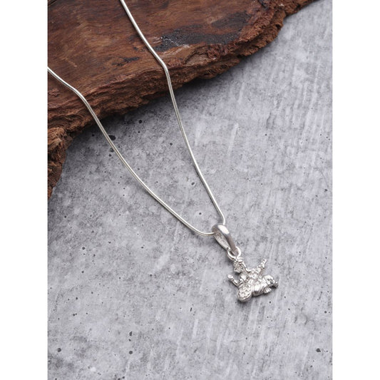 Akshat Sapphire Sterling Silver (92.5% purity) God Ganesha Chain Pendant (Pendant with Curb Chain-22 inches) for Men & Women Pure Silver Lord Ganapathy Chain Locket for Good Health & Wealth