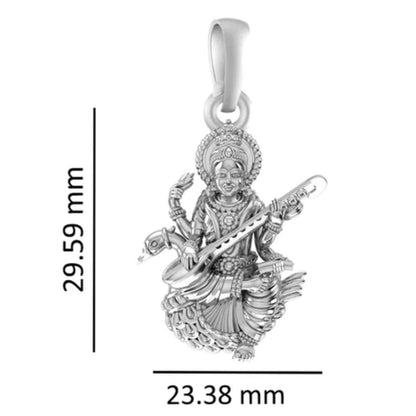 Pure Sterling Silver Goddess Saraswati Maa (Premium Big Size) Pendant for Men & Women by Akshat Sapphire – 92.5 Silver-PB7282