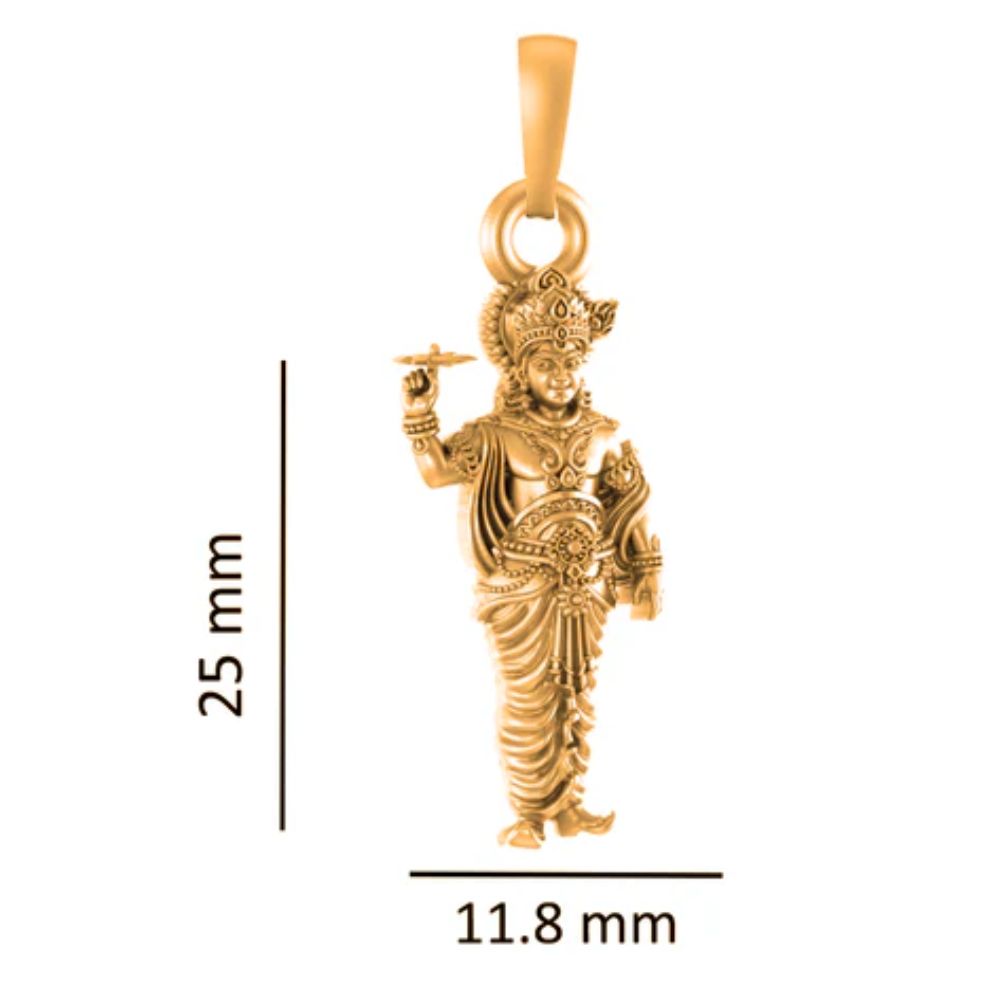 22 CT Gold Plated Silver (92.5% purity) God Krishna Pendant for Men and Women