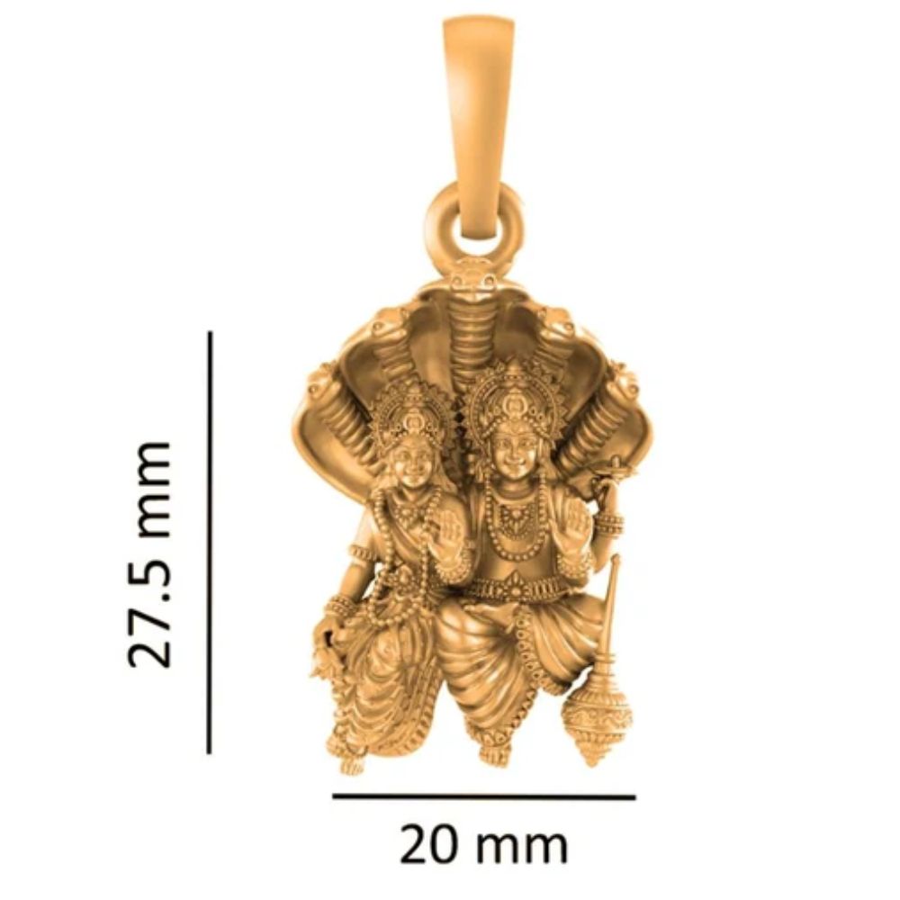 22 CT Gold Plated Silver (92.5% purity) God Vishnu Laxmi (Big Size) Pendant for Men and Women