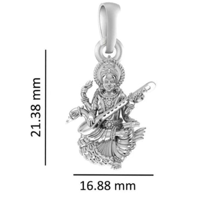 Sterling Silver (92.5% Purity) Pure Silver Goddess Saraswati Maa Chain Pendant (Locket with Snake Chain) for Men & Women