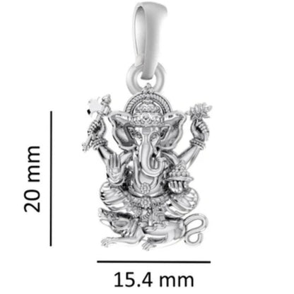 Sterling Silver (92.5% Purity) Pure Silver God Ganesha Chain Pendant (Locket with Snake Chain) for Men & Women
