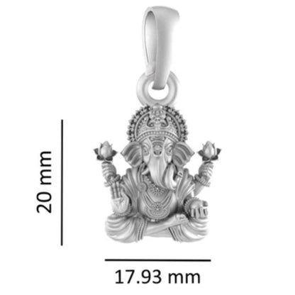 Sterling Silver (92.5% Purity) Pure Silver God Ganesha Chain Pendant (Locket with Snake Chain) for Men & Women
