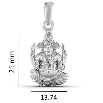Sterling Silver (92.5% Purity) Pure Silver God Ganesha Chain Pendant (Locket with Snake Chain) for Men & Women
