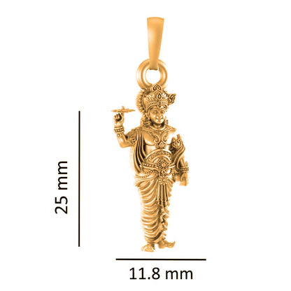 22KT Gold Plated Sterling Silver (92.5% Purity) Pure Silver God Krishna Chain Pendant (Locket with Ball Chain) for Women
