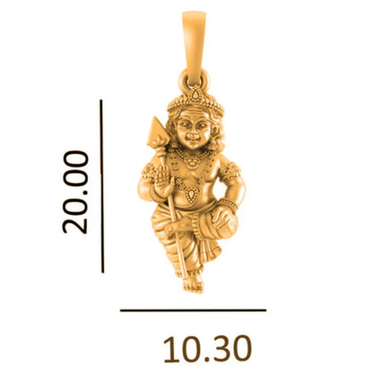 22KT Gold Plated Sterling Silver God Kartikeya Pure Silver 92.5% purity Chain with Murugan Pendant (Pendant with Box Chain-18 inches)