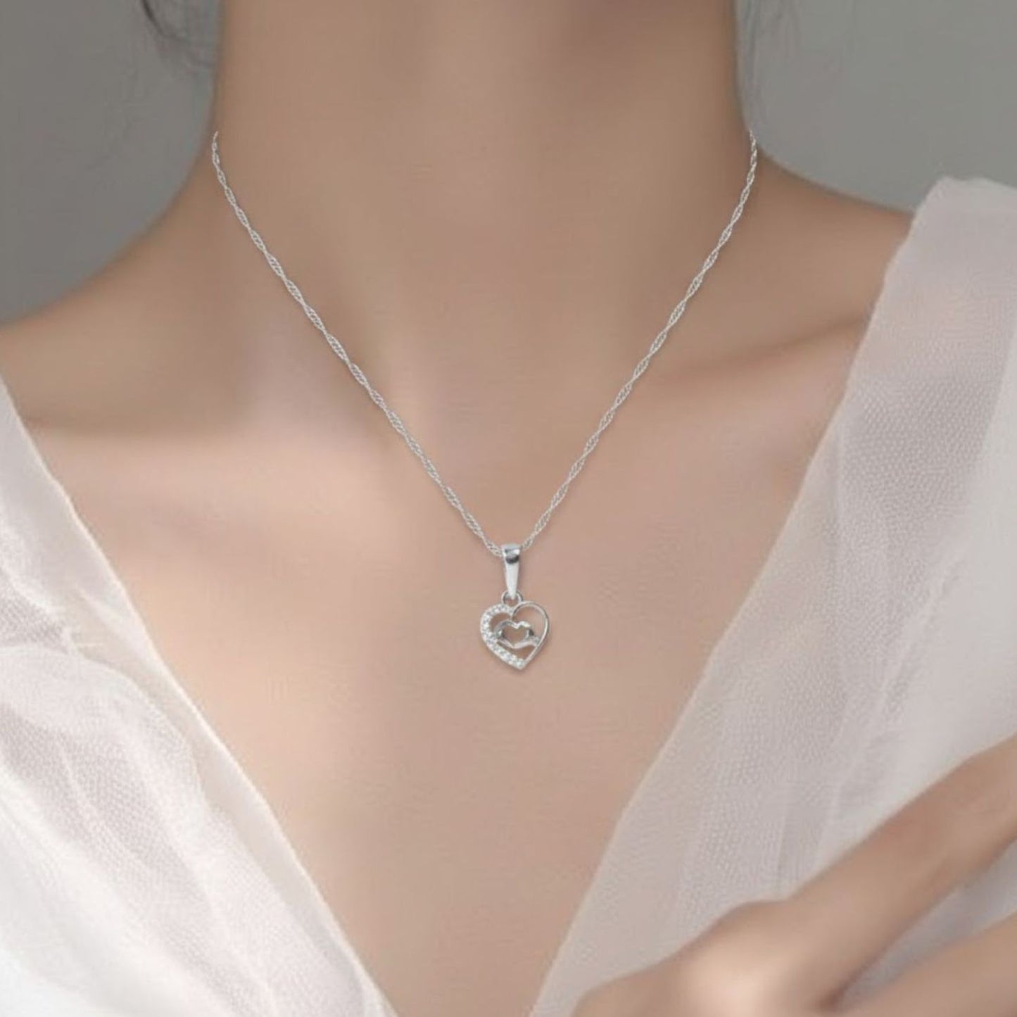 Sterling Silver Heart Pendant with 18 Inches Rope Chain for Women by Akshat Sapphire 92.5 Silver PSR0510