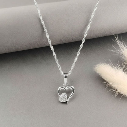 Sterling Silver Heart Pendant with 18 Inches Rope Chain for Women by Akshat Sapphire 92.5 Silver PSR0514