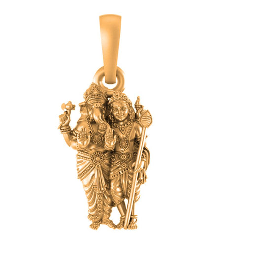 22 CT Gold Plated Silver (92.5% purity)God Ganesh Kartikeya Pendant for Men, Boys Girls and Women