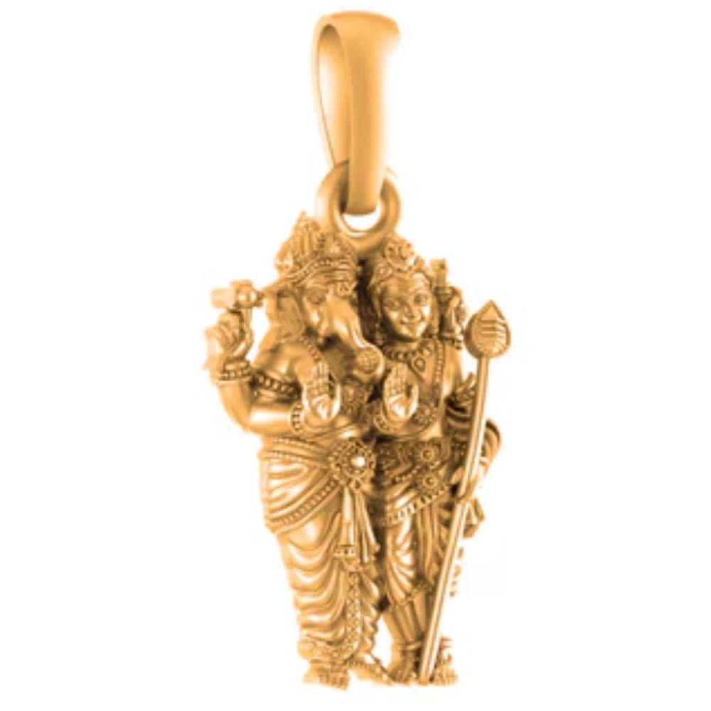 22 CT Gold Plated Silver (92.5% purity)God Ganesh Kartikeya Pendant for Men, Boys Girls and Women