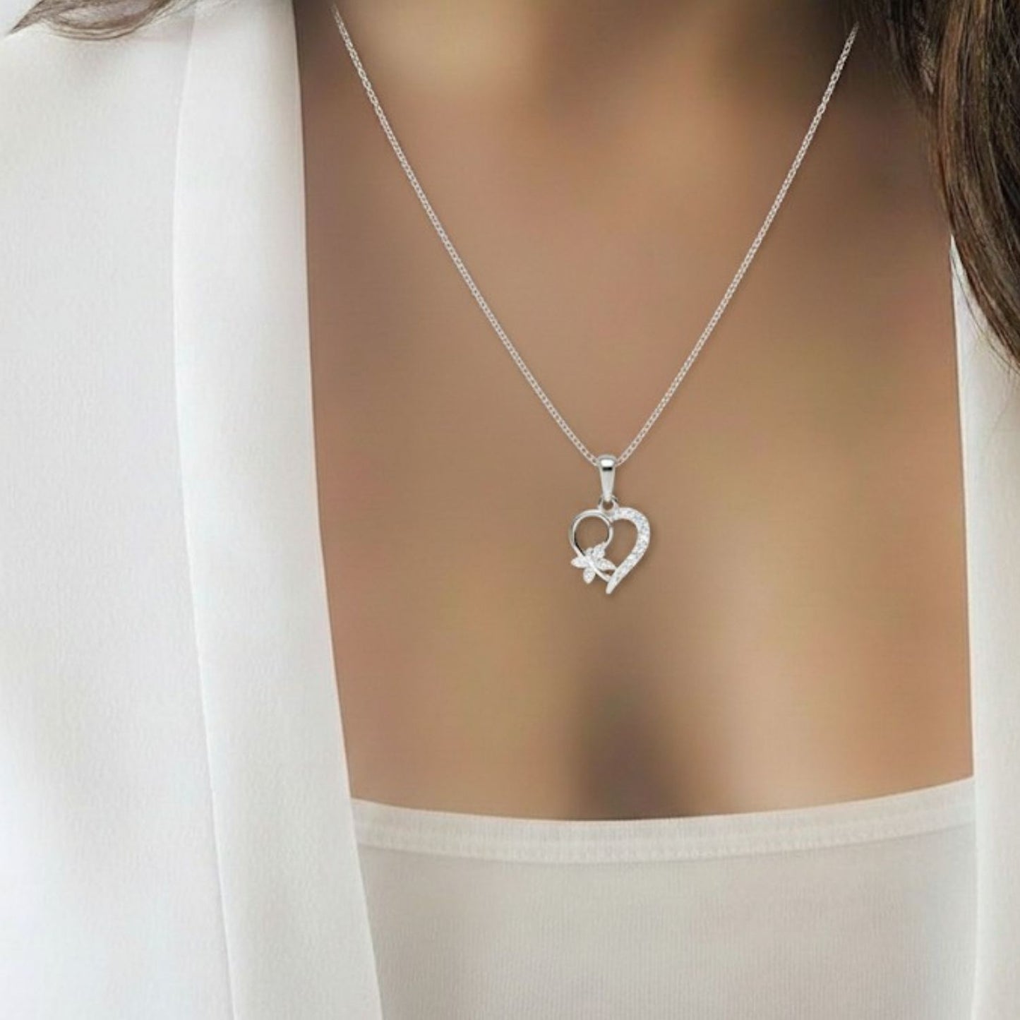 Sterling Silver Heart Pendant with 18 Inches box Chain for Women by Akshat Sapphire 92.5 Silver PSB0507