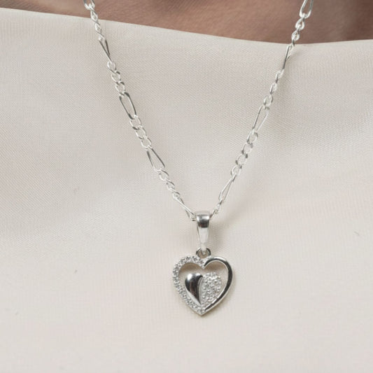 Sterling Silver Heart Pendant with 18 Inches Figaro Chain for Women by Akshat Sapphire 92.5 Silver PSF0509