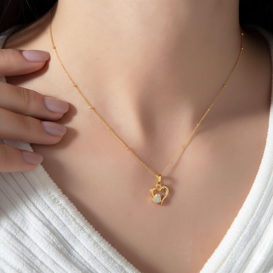 22CT Gold Plated Silver 92.5 Purity Heart Pendant with Ball Chain 18 Inches for Women by Akshat Sapphire PSBL0514_Gold