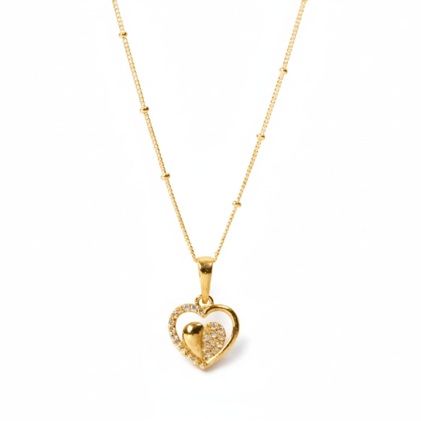 22CT Gold Plated Silver 92.5 Purity Heart Pendant with Ball Chain 18 Inches for Women by Akshat Sapphire PSBL0509_Gold