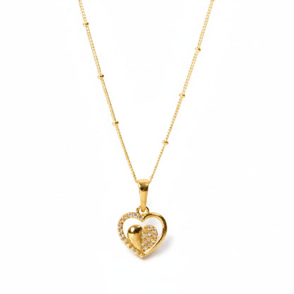 22CT Gold Plated Silver 92.5 Purity Heart Pendant with Ball Chain 18 Inches for Women by Akshat Sapphire PSBL0509_Gold