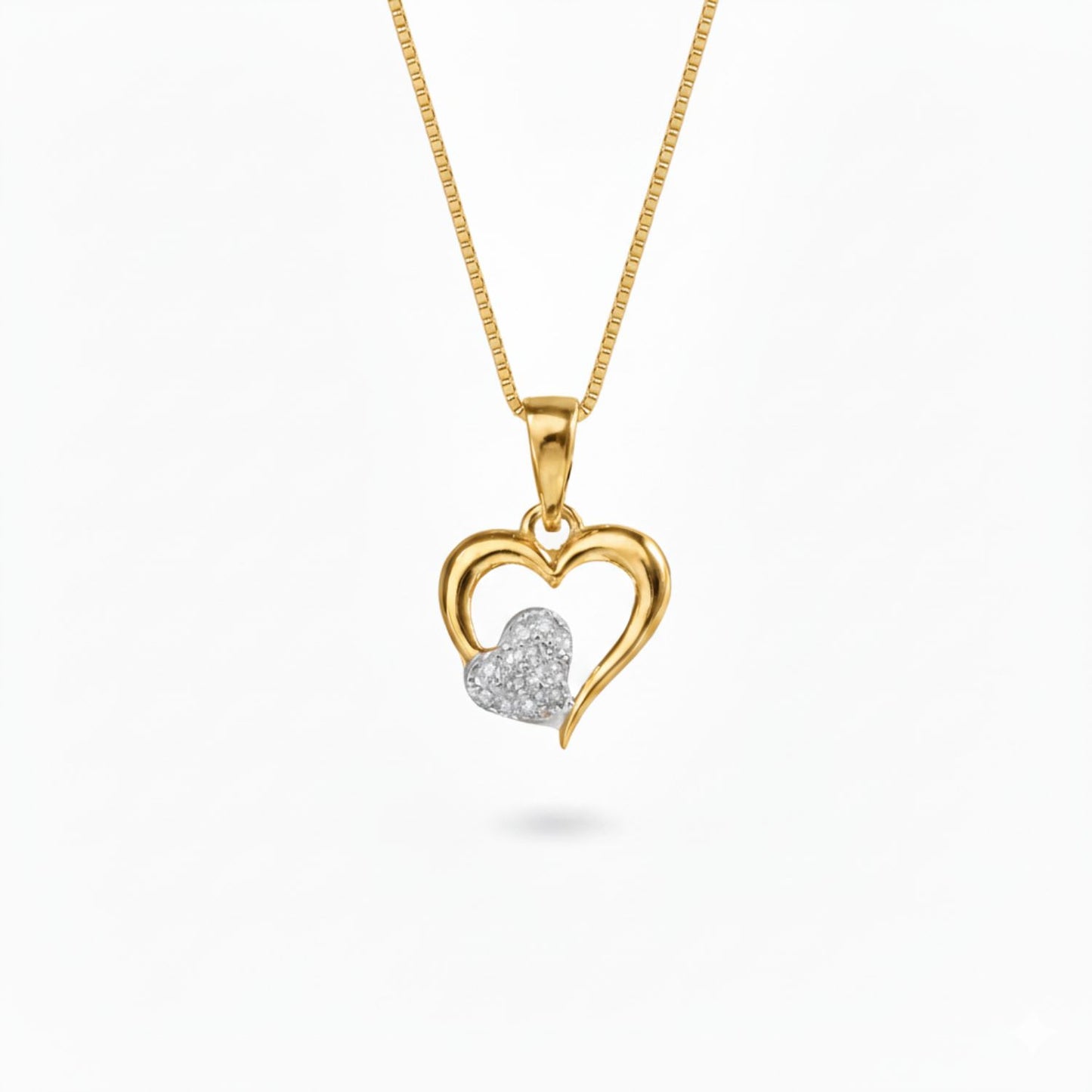 22CT Gold Plated Silver 92.5 Purity Heart Pendant with Box Chain 18 Inches for Women by Akshat Sapphire PSB0514_Gold