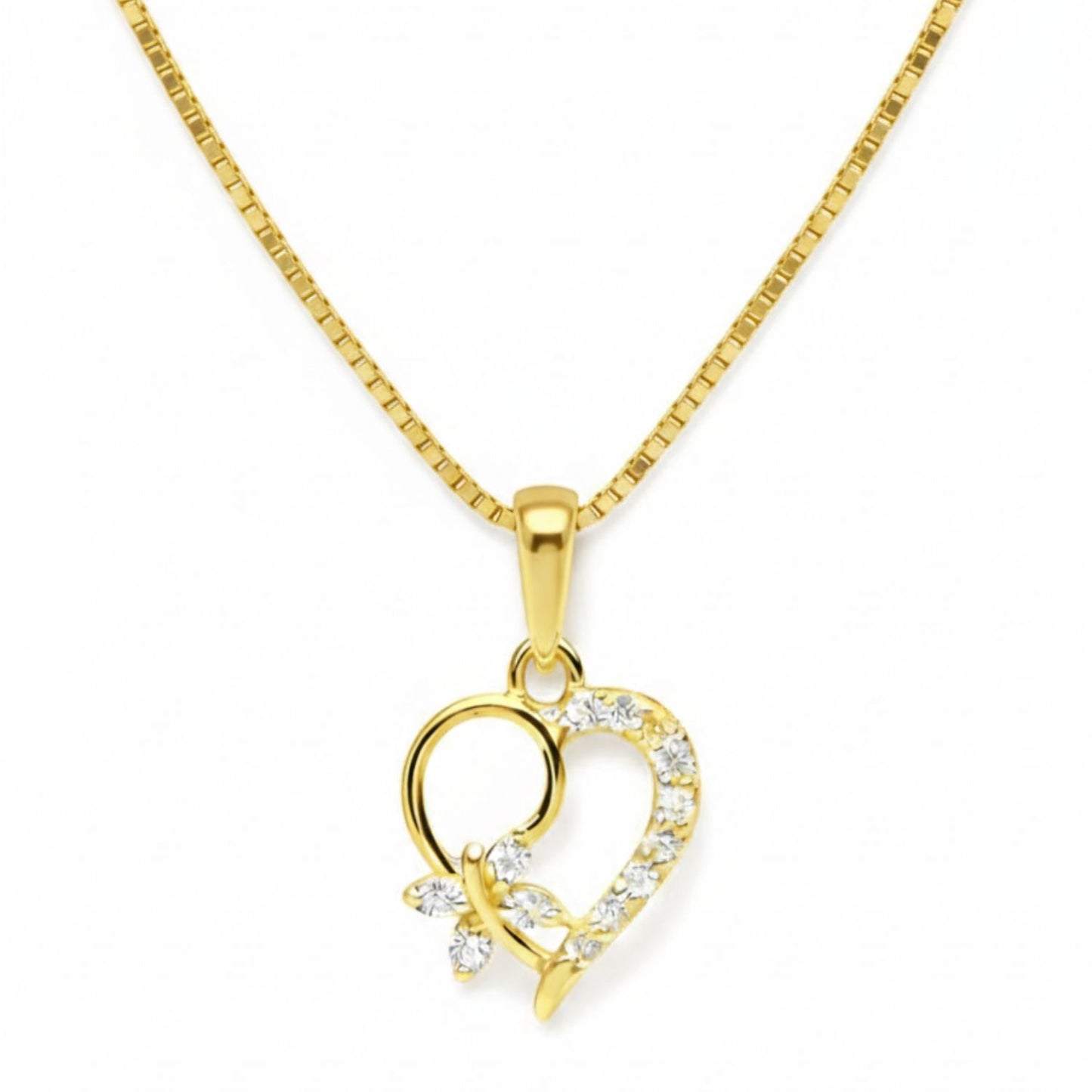 22CT Gold Plated Silver 92.5 Purity Heart Pendant with Box Chain 18 Inches for Women by Akshat Sapphire PSB0507_Gold