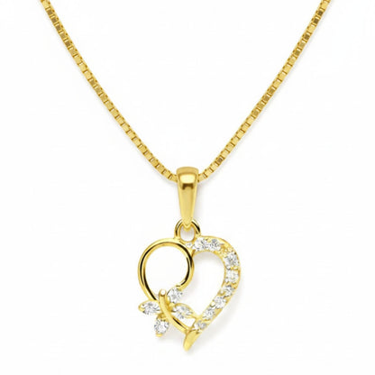 22CT Gold Plated Silver 92.5 Purity Heart Pendant with Box Chain 18 Inches for Women by Akshat Sapphire PSB0507_Gold