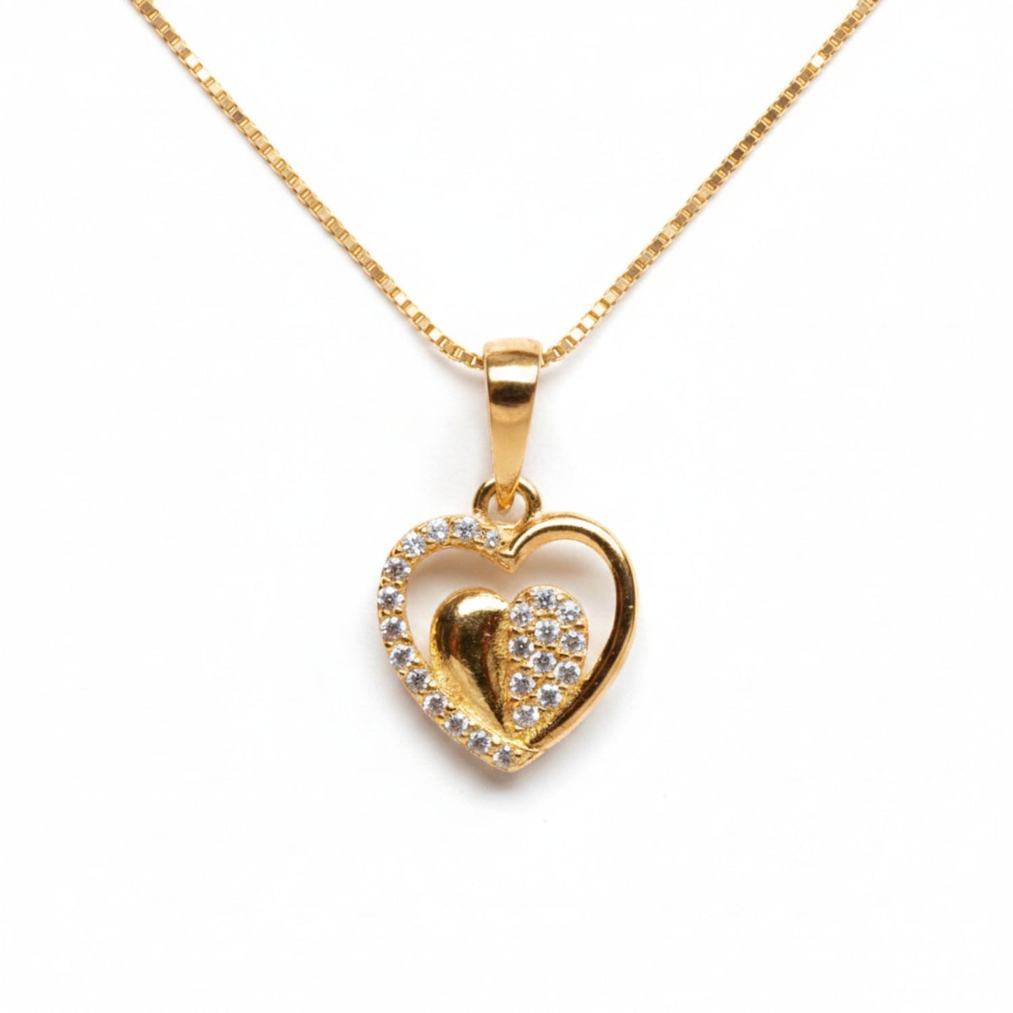 22CT Gold Plated Silver 92.5 Purity Heart Pendant with Box Chain 18 Inches for Women by Akshat Sapphire PSB0509_Gold