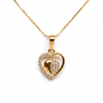 22CT Gold Plated Silver 92.5 Purity Heart Pendant with Box Chain 18 Inches for Women by Akshat Sapphire PSB0509_Gold