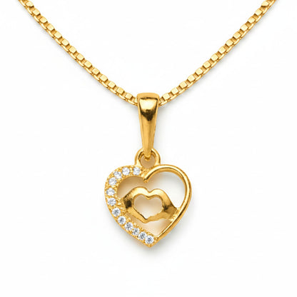 22CT Gold Plated Silver 92.5 Purity Heart Pendant with Box Chain 18 Inches for Women by Akshat Sapphire PSB0510_Gold