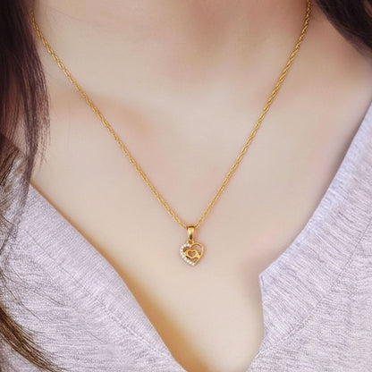 22CT Gold Plated Silver 92.5 Purity Heart Pendant with Rope Chain 18 Inches for Women by Akshat Sapphire PSR0510_Gold