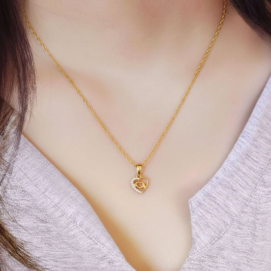 22CT Gold Plated Silver 92.5 Purity Heart Pendant with Rope Chain 18 Inches for Women by Akshat Sapphire PSR0510_Gold