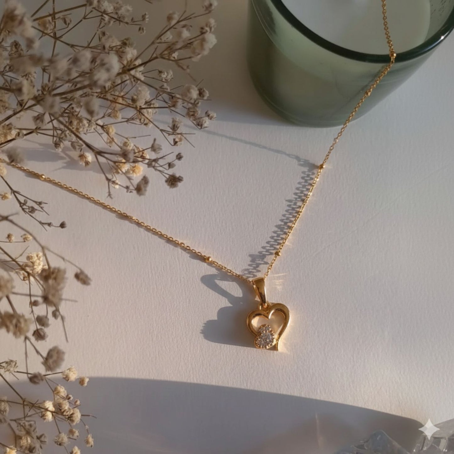 22CT Gold Plated Silver 92.5 Purity Heart Pendant with Ball Chain 18 Inches for Women by Akshat Sapphire PSBL0514_Gold