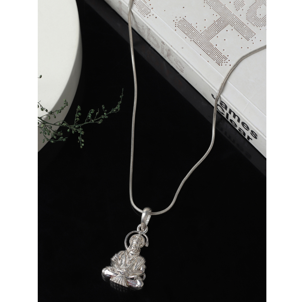 God Hanuman Chain Pendant (Pendant with Rope Chain- 22 inches) for Men & Women Pure Silver Lord bajrang bali Chain Locket for Good Health & Wealth