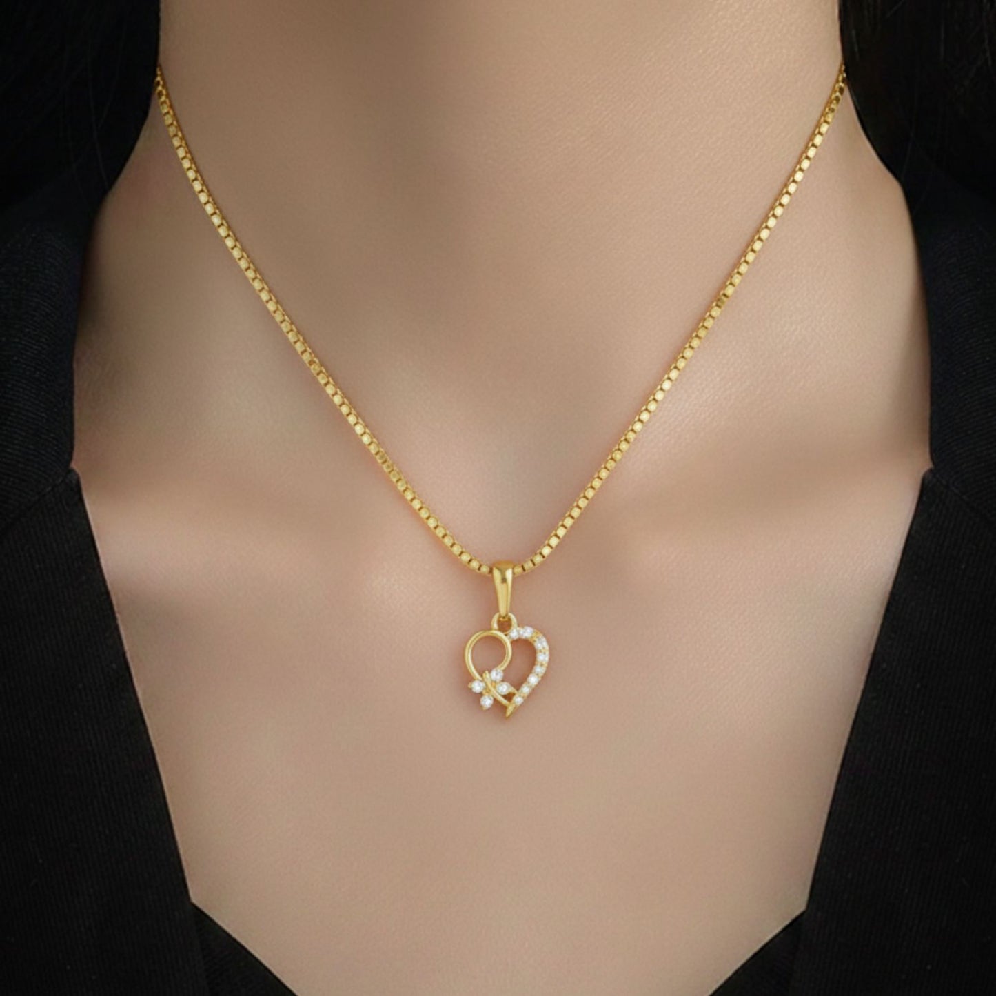 22CT Gold Plated Silver 92.5 Purity Heart Pendant with Box Chain 18 Inches for Women by Akshat Sapphire PSB0507_Gold