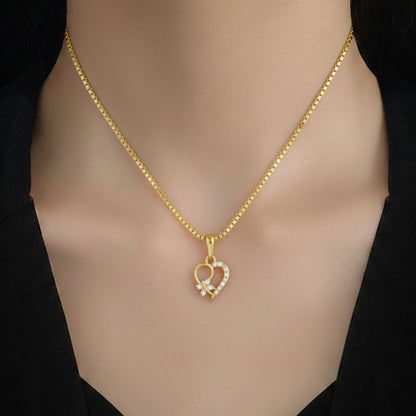 22CT Gold Plated Silver 92.5 Purity Heart Pendant with Box Chain 18 Inches for Women by Akshat Sapphire PSB0507_Gold