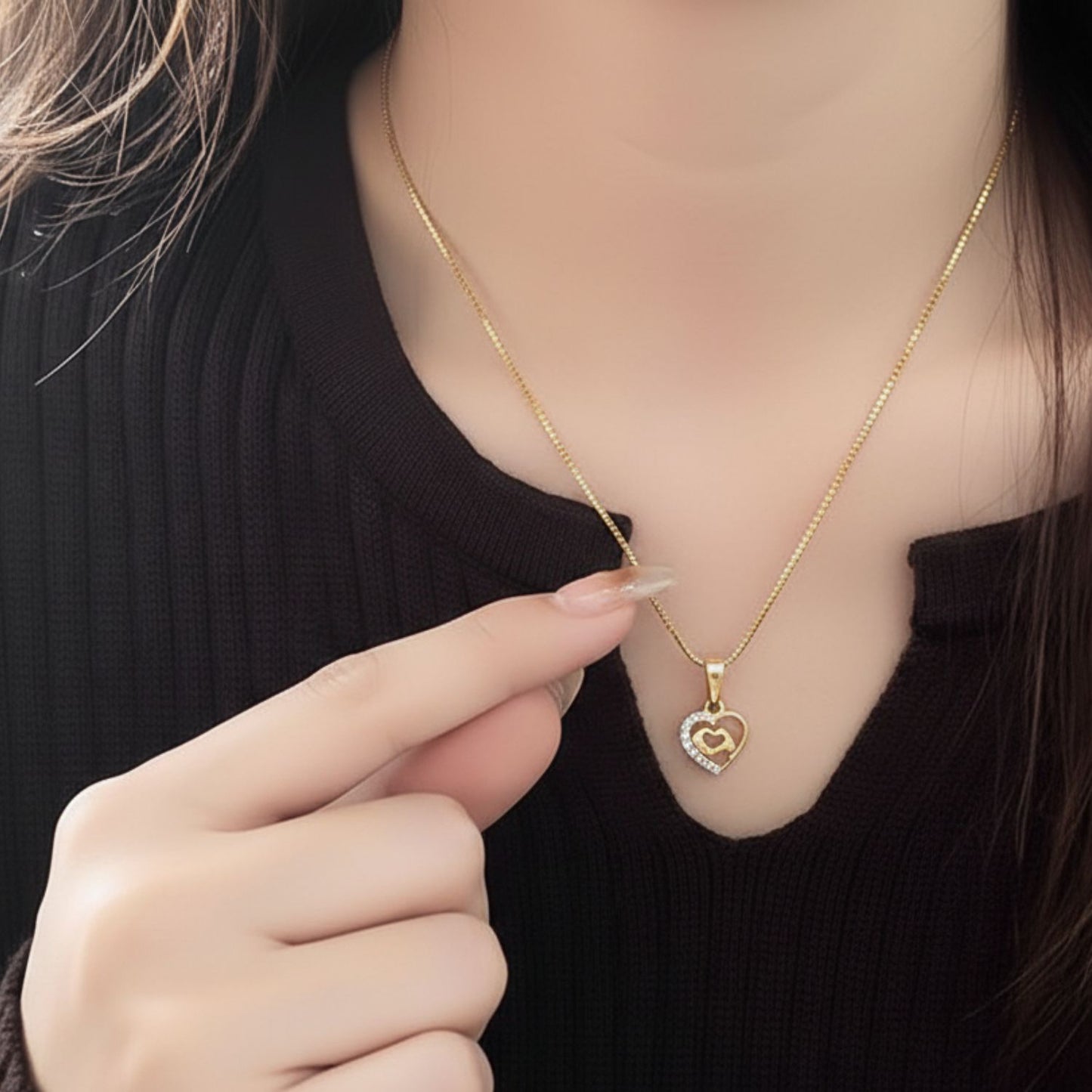 22CT Gold Plated Silver 92.5 Purity Heart Pendant with Box Chain 18 Inches for Women by Akshat Sapphire PSB0510_Gold